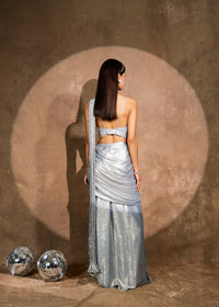 Ruh Metallic Powder Blue Conceptual Drape Saree