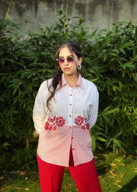 Pinstripe Petals Red Shirt