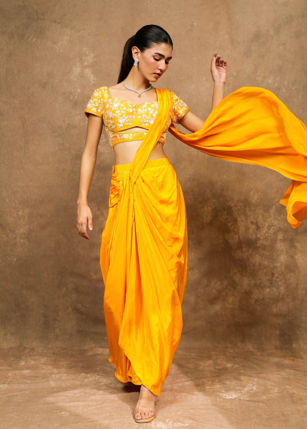 Kamli Yellow Pre-Draped Saree Set