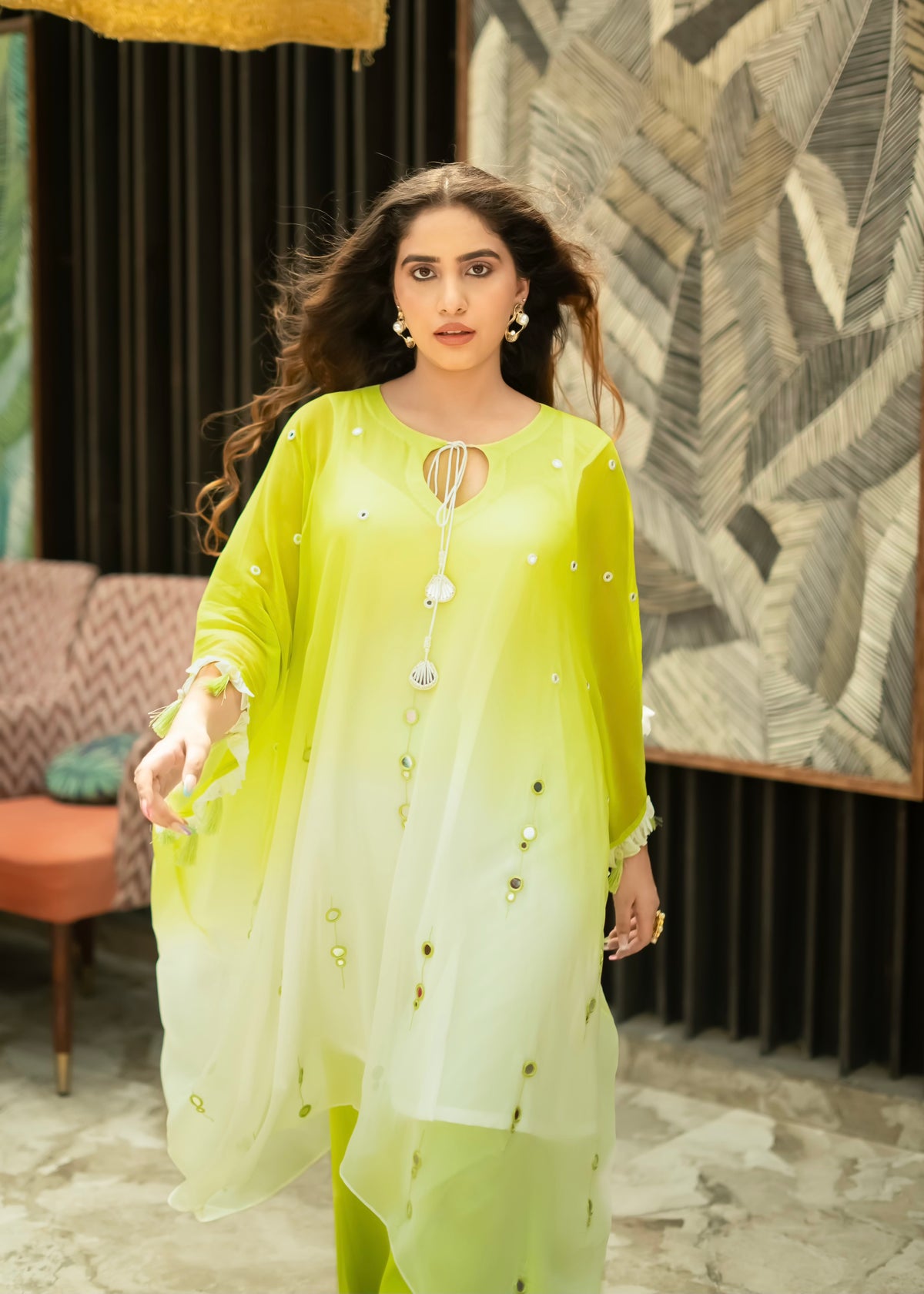 Ada Green White Ombré Kaftan Set
