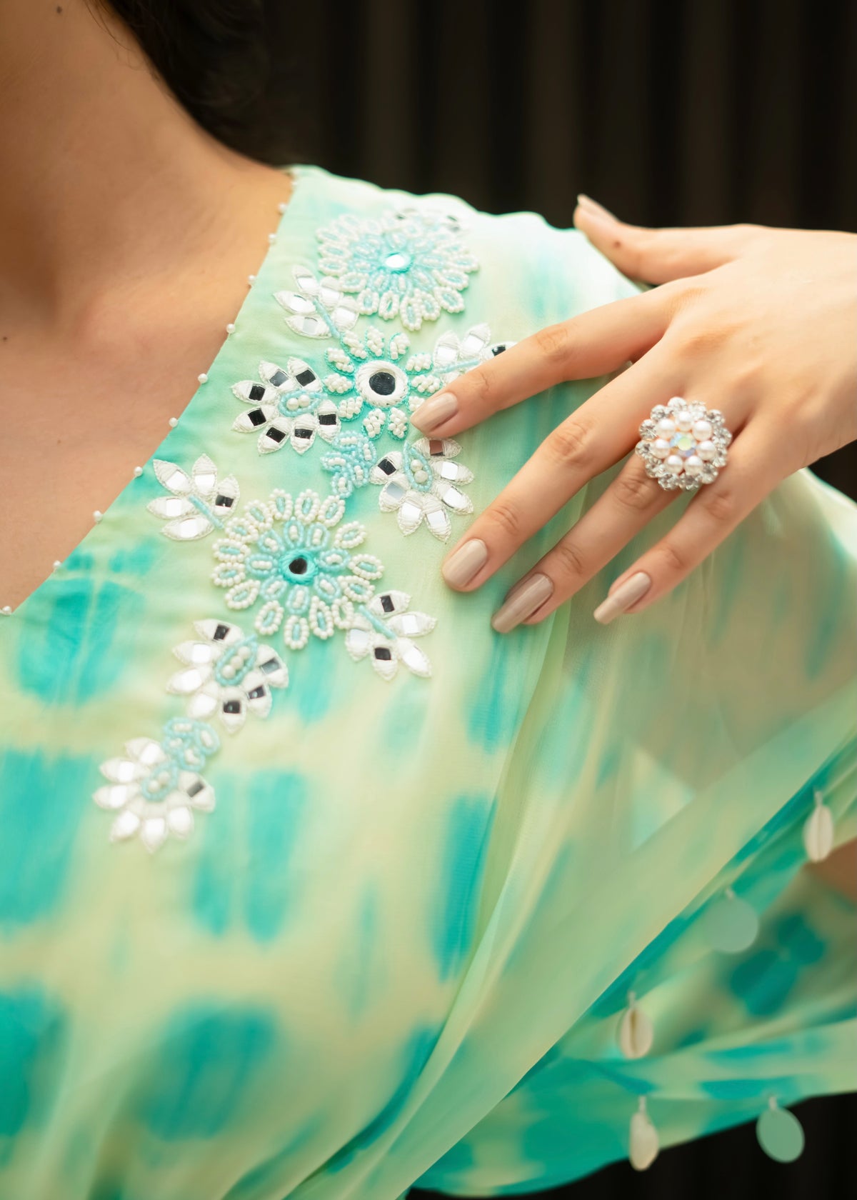 Aaina Green Tie & Dye Kaftan