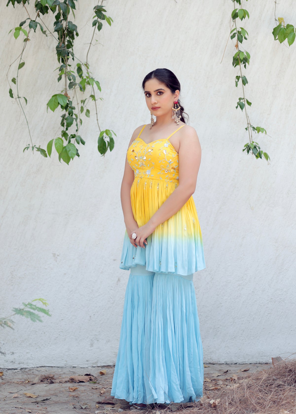 Tara Yellow Blue Ombré Anarkali Set