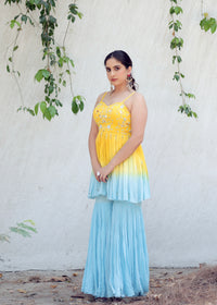 Tara Yellow Blue Ombré Anarkali Set