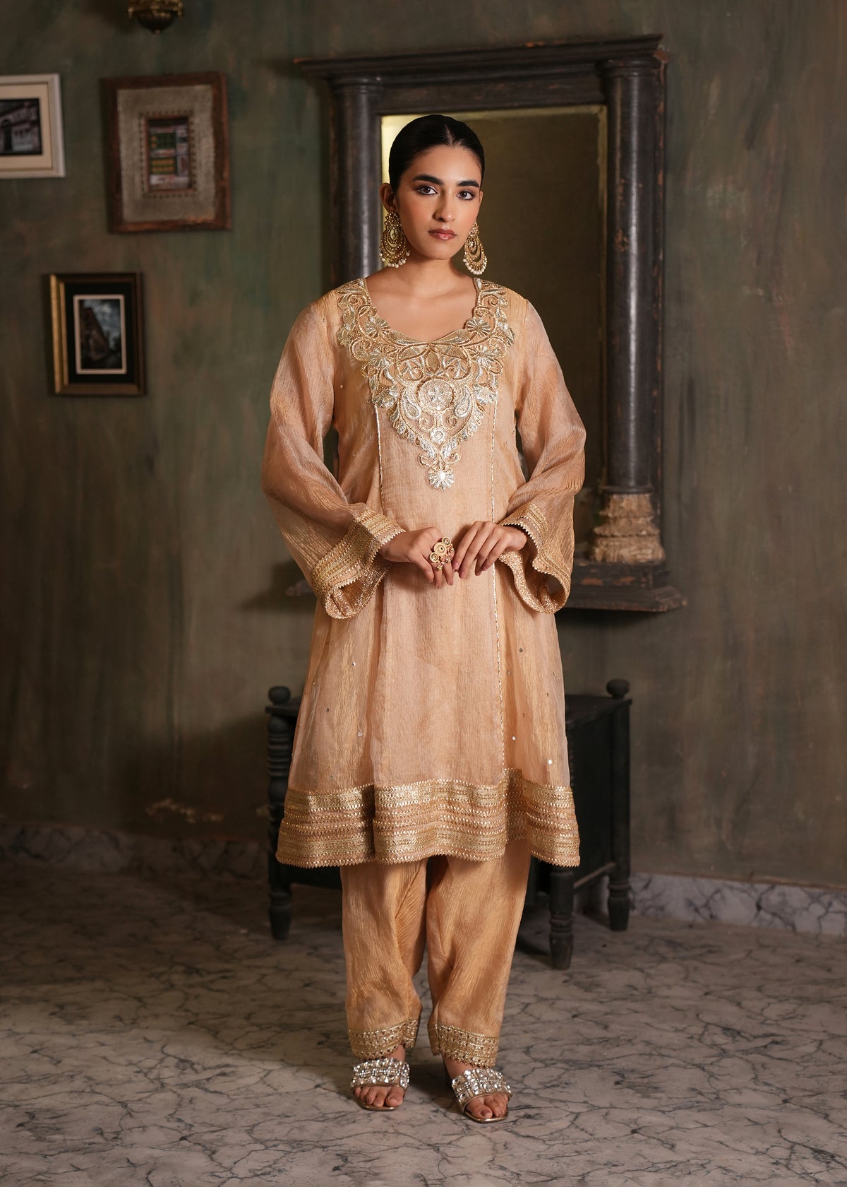 Miraaj Gold Tissue Anarkali Set