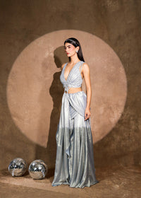 Ruh Metallic Powder Blue Conceptual Drape Saree