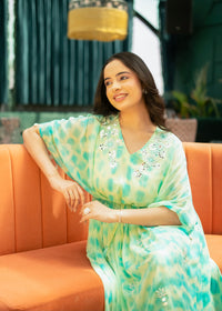 Aaina Green Tie & Dye Kaftan