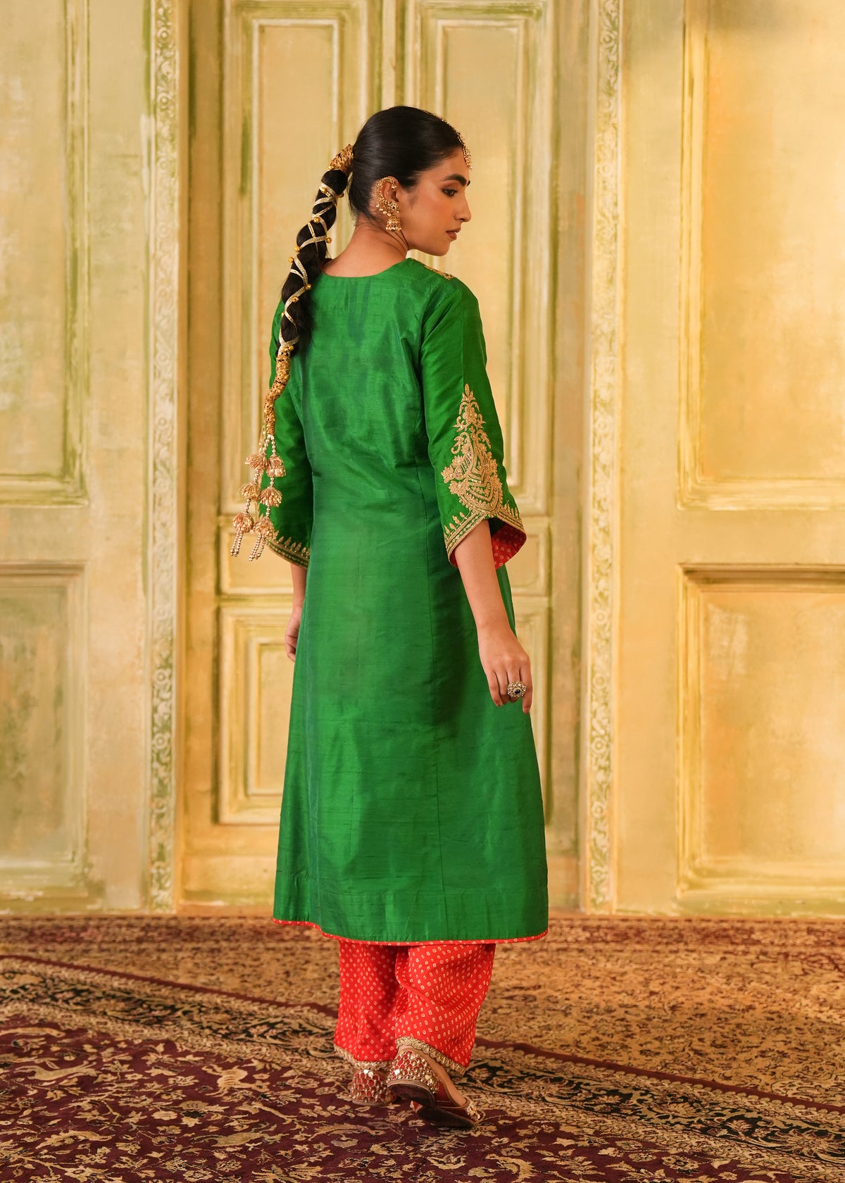 Saanjh Jade Green Raw Silk Kurta Set
