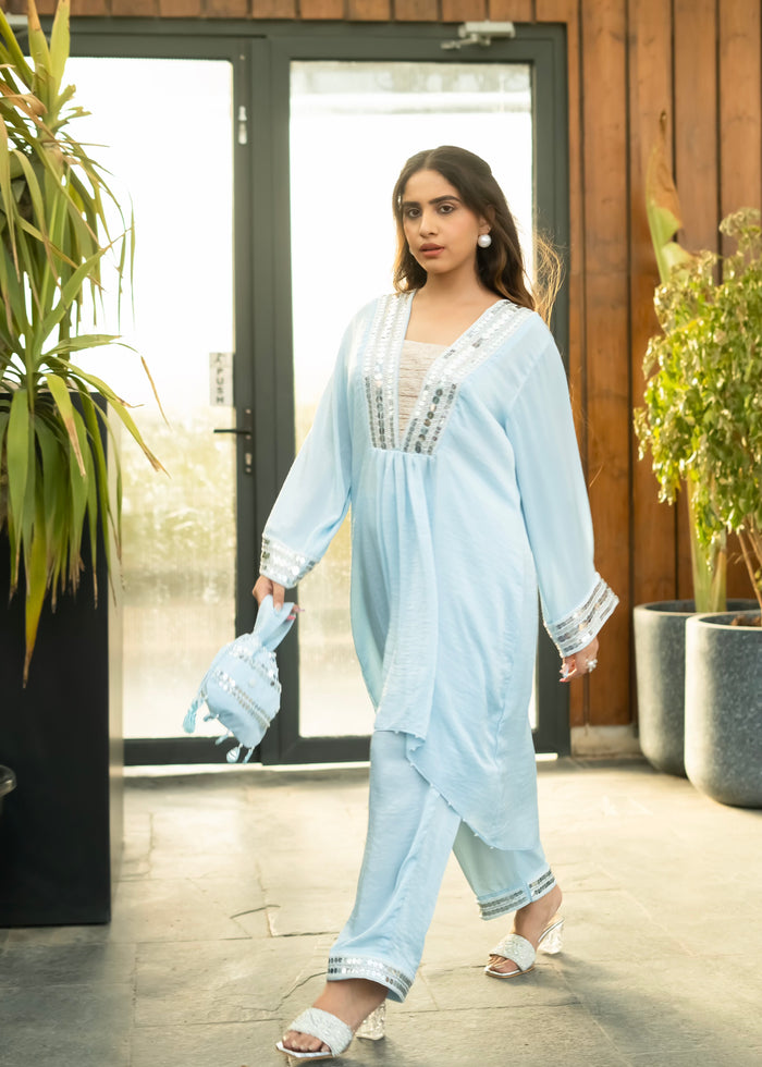 Noor Powder Blue Set with Potli