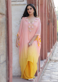 Raabta Pink Yellow Ombré Kaftan Set