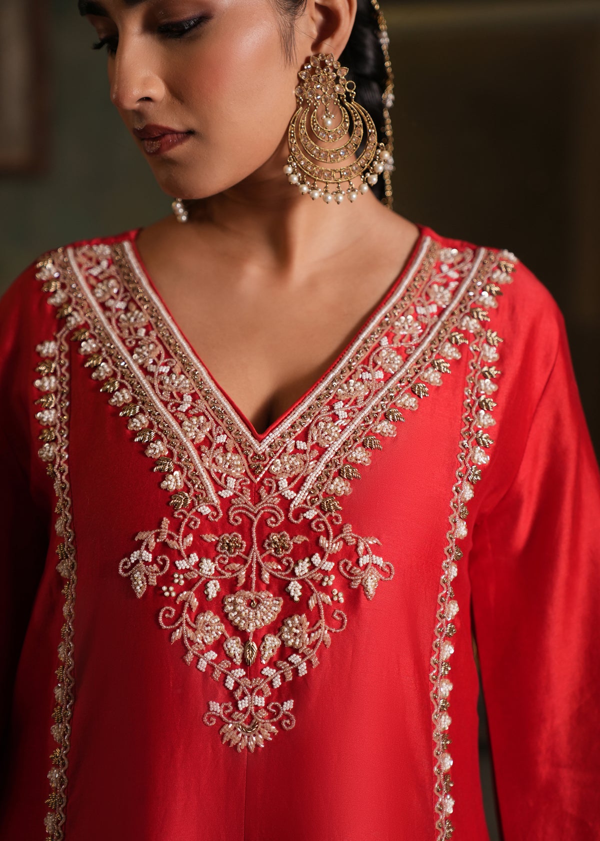 Rabia Red Chanderi Anarkali Set