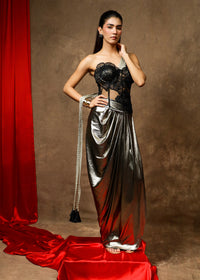 Sera Black-Gold Corset Style Saree Set