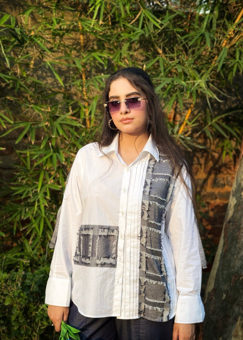 Denim Fray & Fade White Shirt