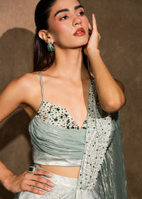 Zarh Celestial Mint Drape Saree Set