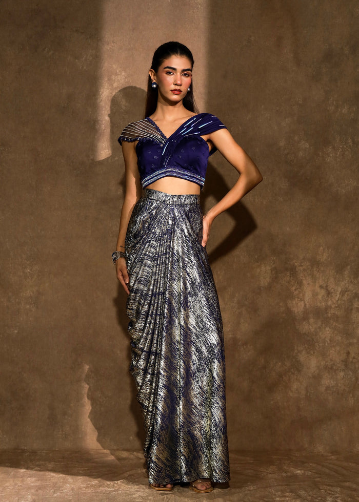 Iraa Midnight Sapphire Drape Skirt Set