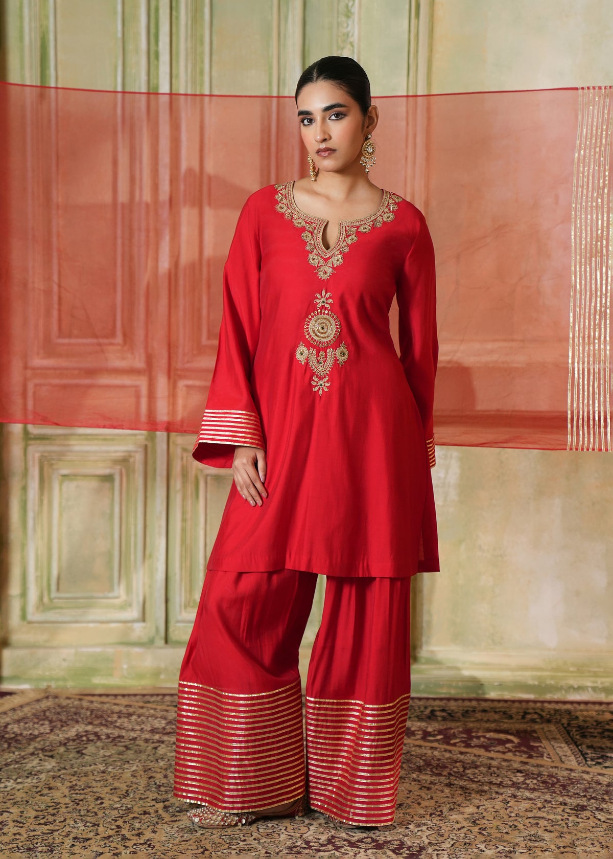 Bahaar Cherry Red Farshi Salwar Set
