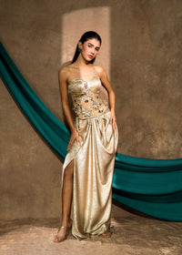 Ziya Gold Drape Corset Saree Set