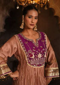 Nehmat Rose Bronze Crushed Chanderi Anarkali Set