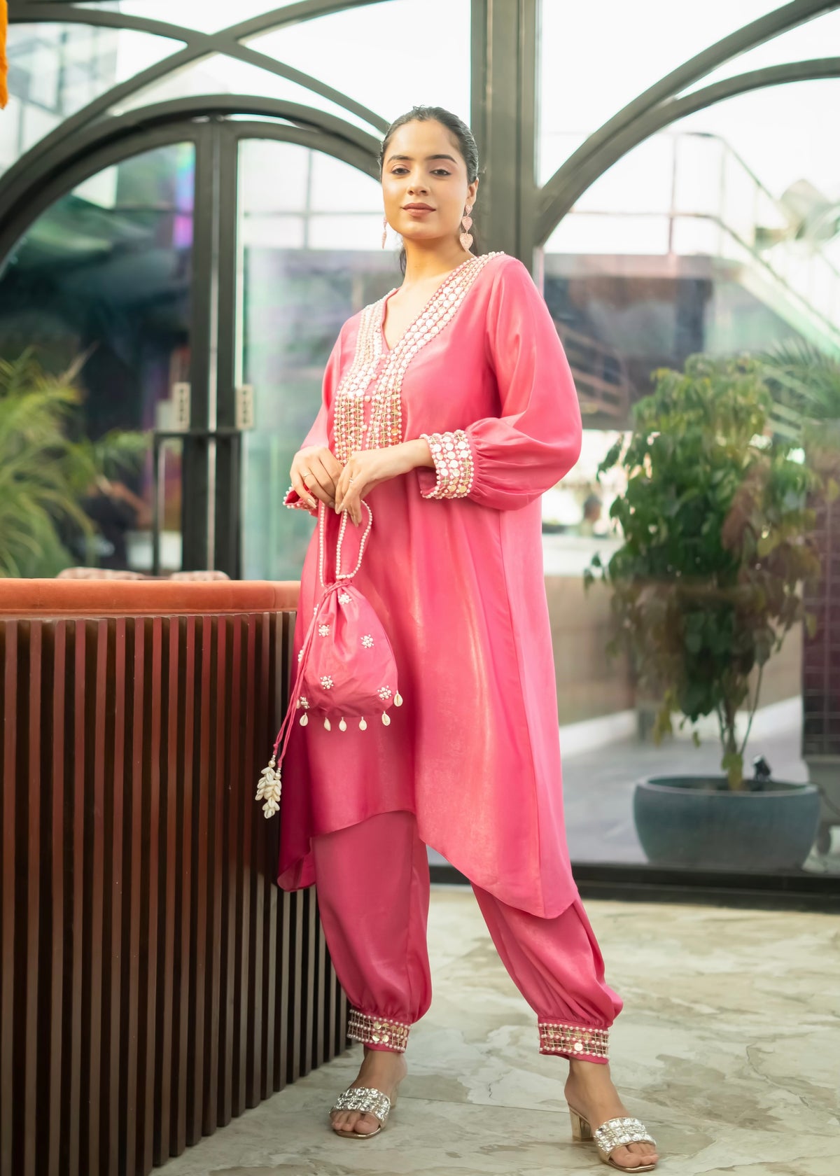 Adara Pink Set with Potli