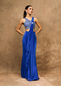 Asmira Royal Blue Fluid Drape Saree