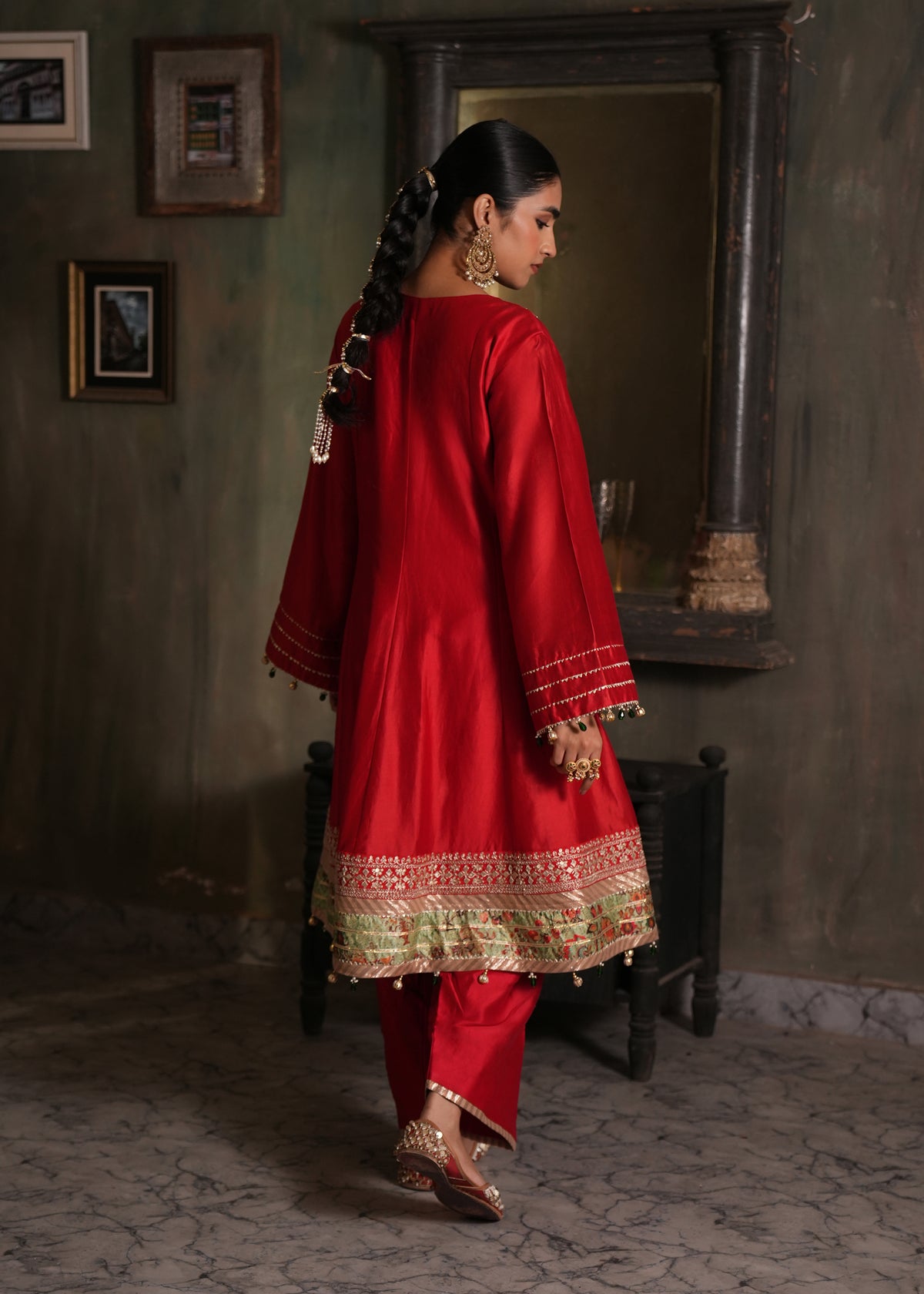 Rabia Red Chanderi Anarkali Set