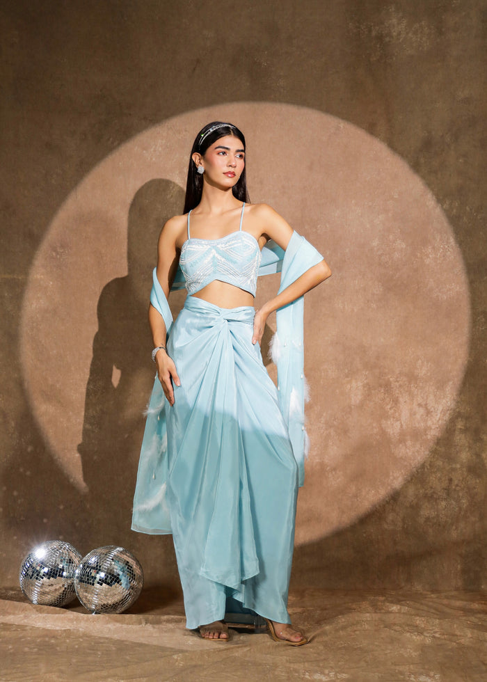 Adira Powder Blue Twisted Drape Set