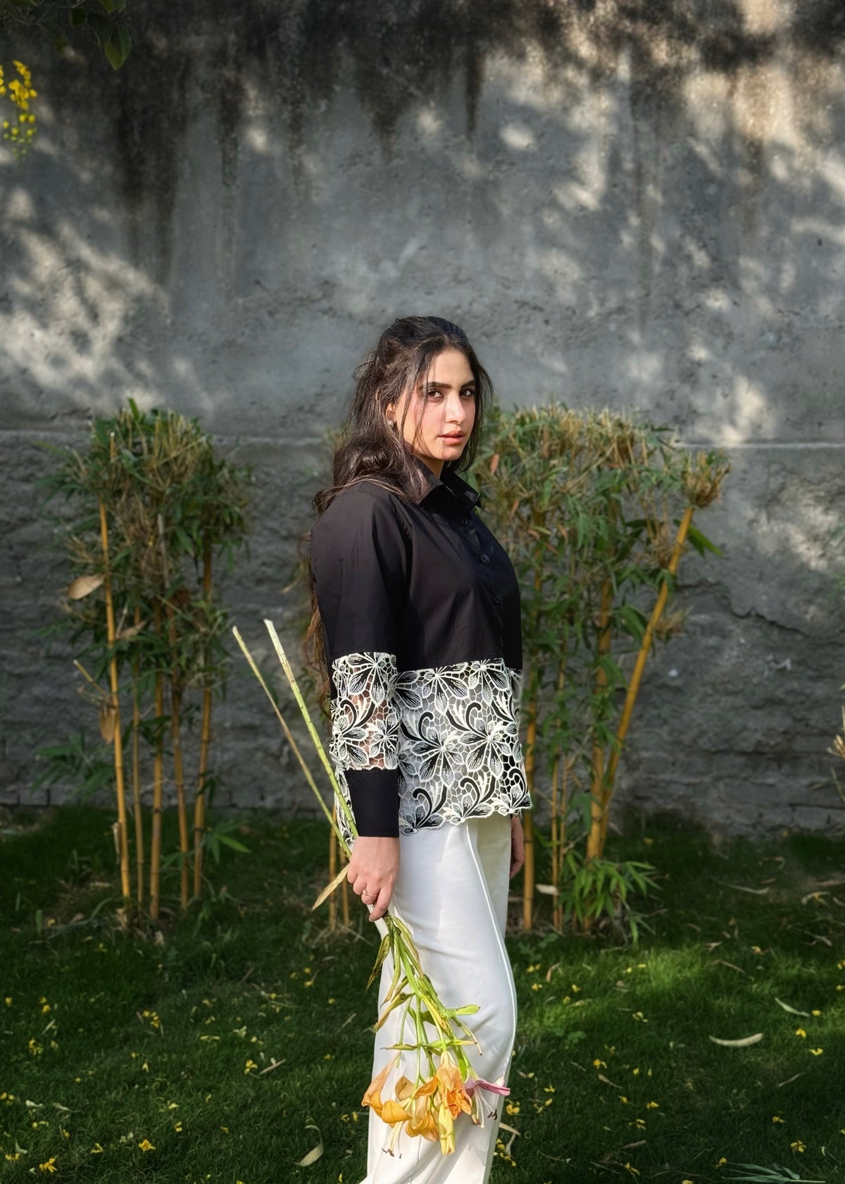 Midnight Bloom Cutwork Shirt