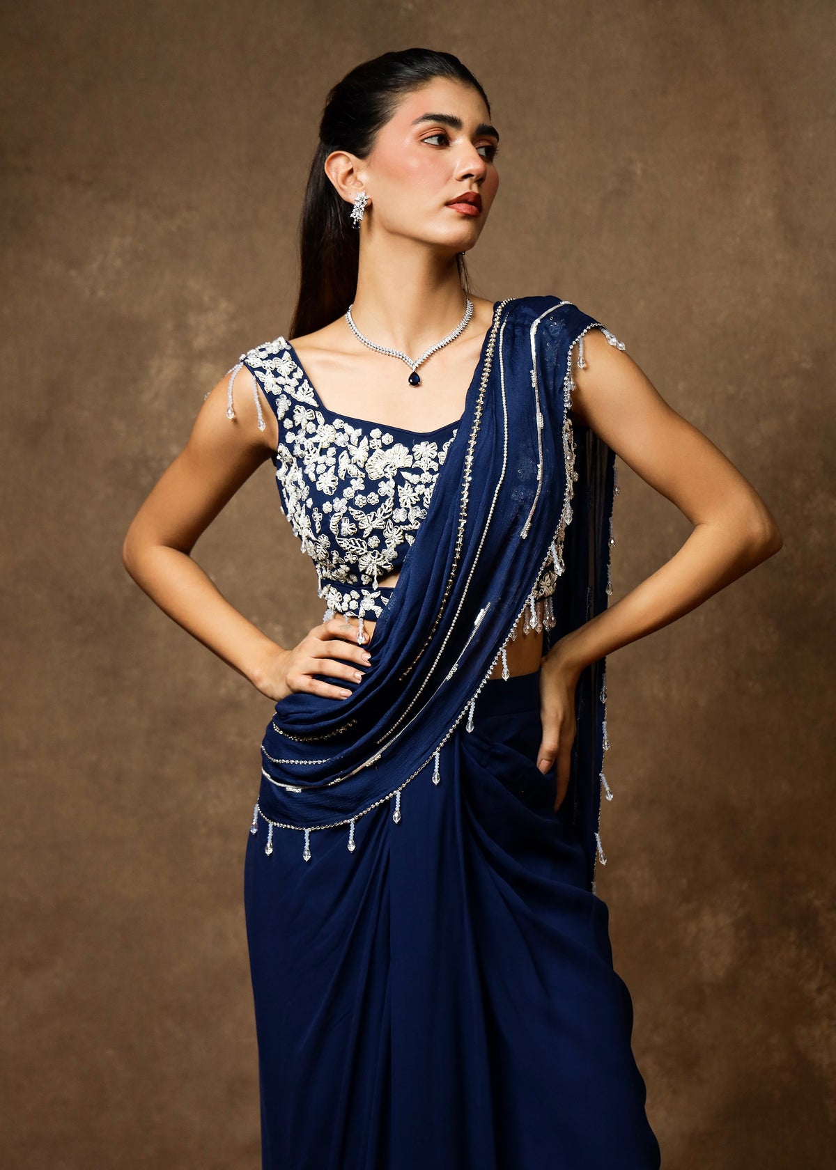 Afsaana Sapphire Blue Drape Saree