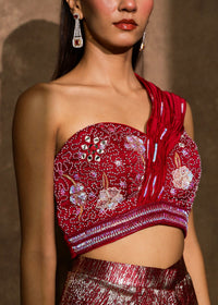 Aabra Dark Raspberry Metallic Drape Skirt Set