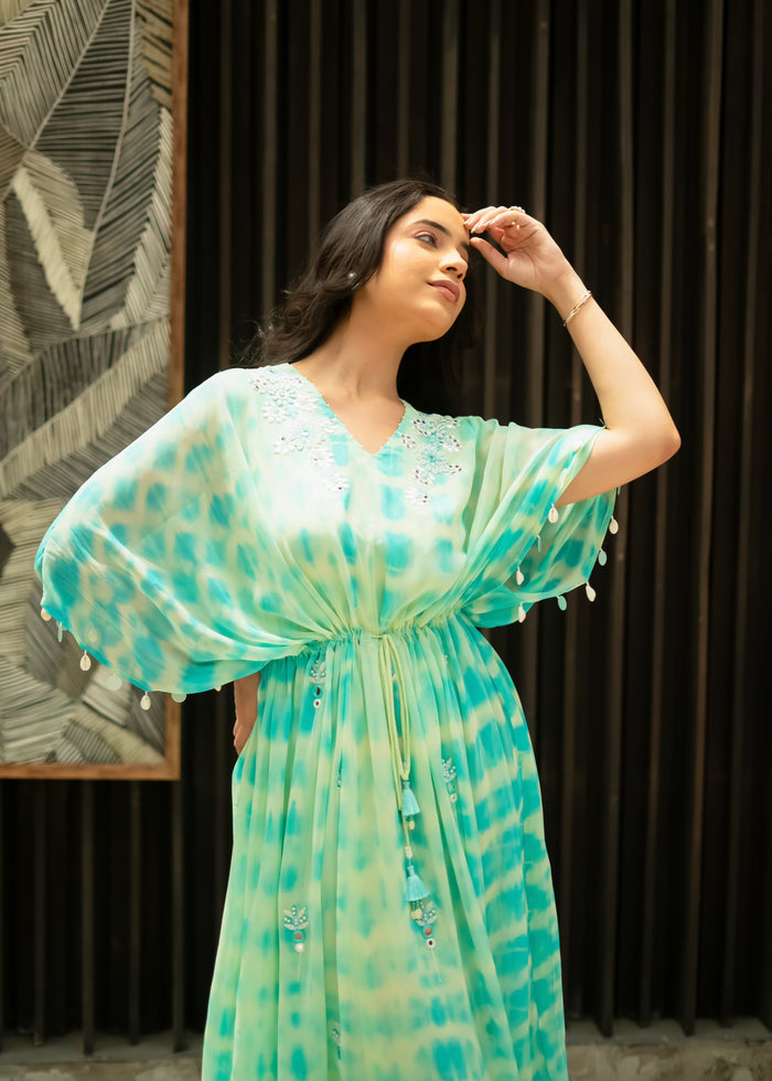 Aaina Green Tie & Dye Kaftan