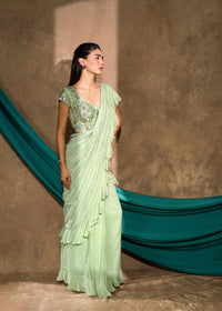 Bahaar Pastel Pistachio Green Saree Set