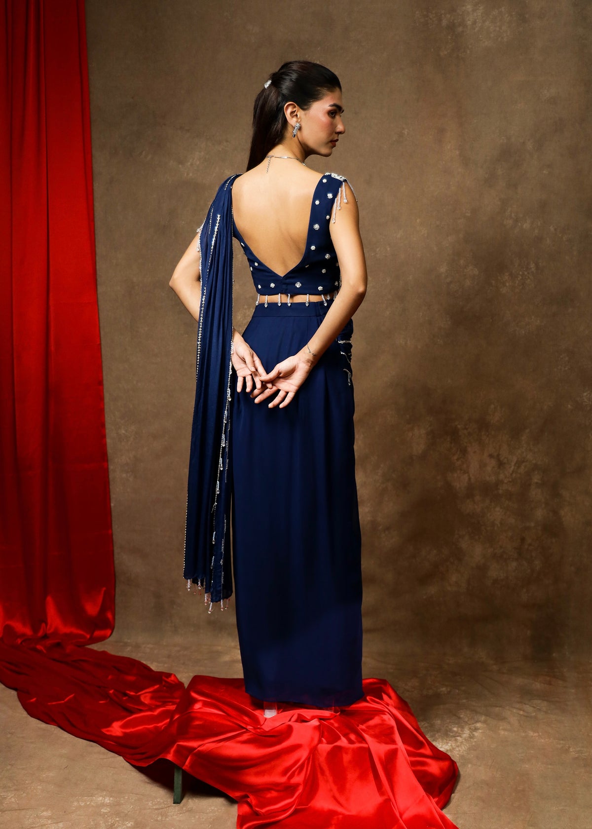 Afsaana Sapphire Blue Drape Saree