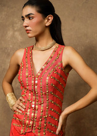 Gulnaar Rust Waistcoat Drape Set