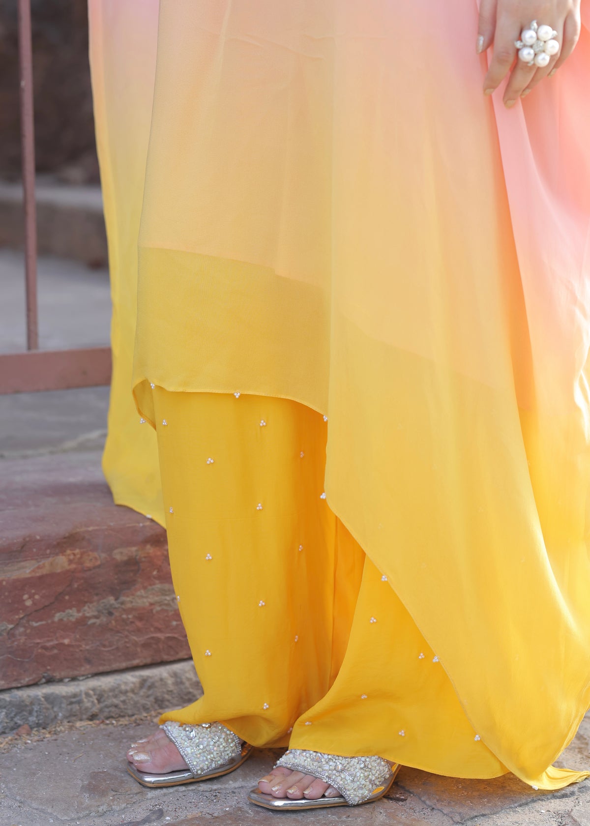 Raabta Pink Yellow Ombré Kaftan Set