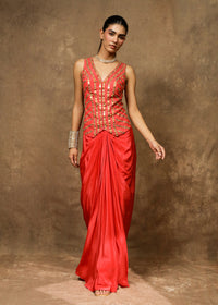 Gulnaar Rust Waistcoat Drape Set