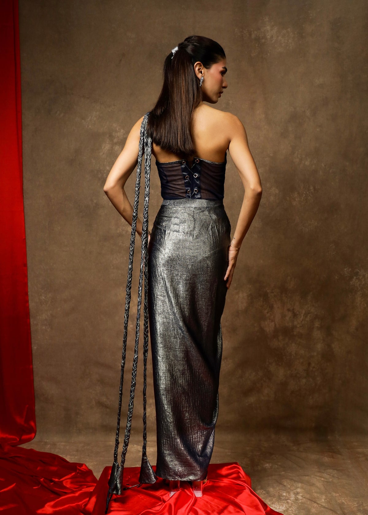 Nayab Midnight Blue Conceptual Drape Saree