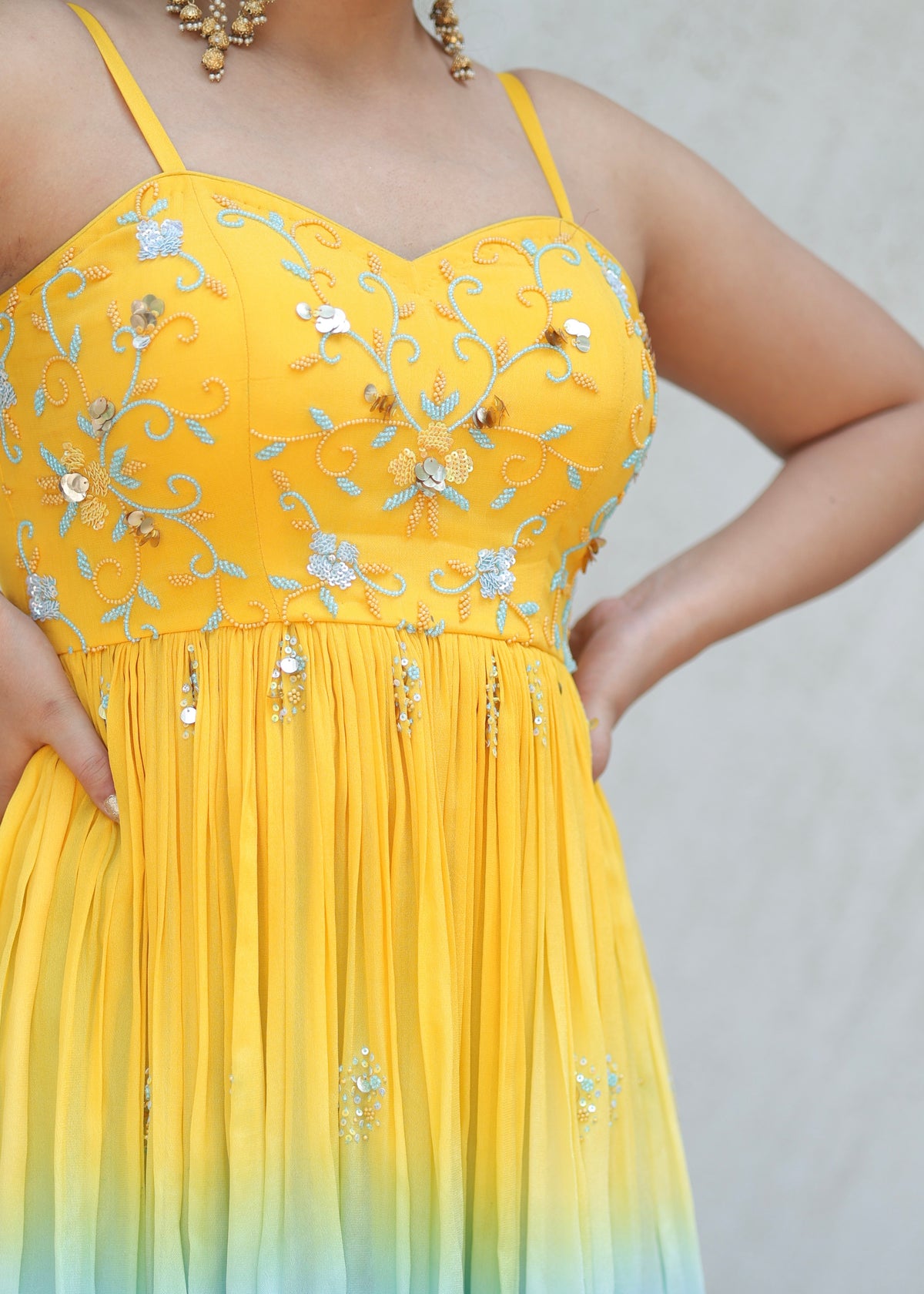 Tara Yellow Blue Ombré Anarkali Set