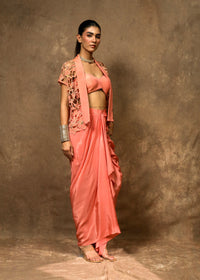 Aarzoo Coral Peach Drape Set