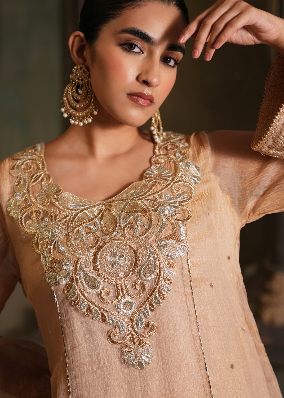 Miraaj Gold Tissue Anarkali Set