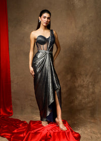 Nayab Midnight Blue Conceptual Drape Saree