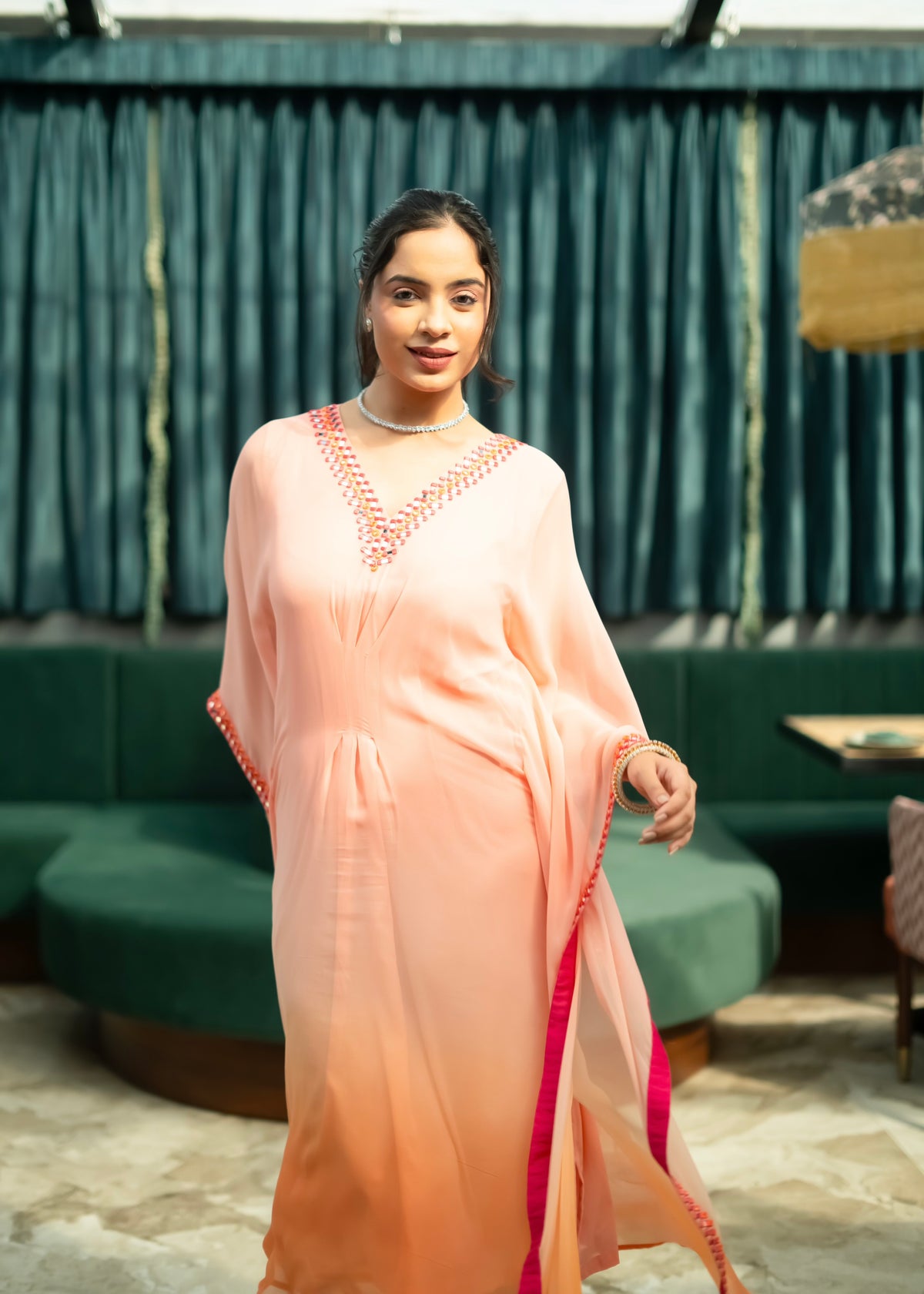 Fida Peach Orange Ombré Kaftan