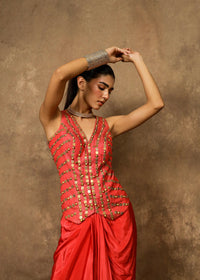Gulnaar Rust Waistcoat Drape Set