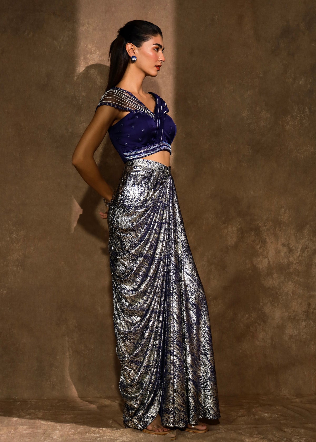 Iraa Midnight Sapphire Drape Skirt Set
