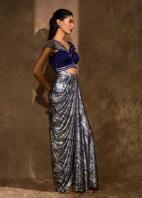 Iraa Midnight Sapphire Drape Skirt Set
