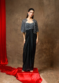 Rukhsar Black Metallic Drape Cape Set