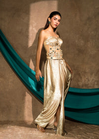 Ziya Gold Drape Corset Saree Set