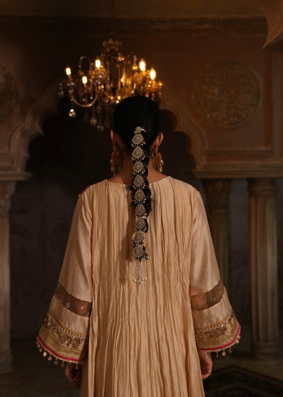 Vayu Champagne Beige Crushed Chanderi Anarkali Set