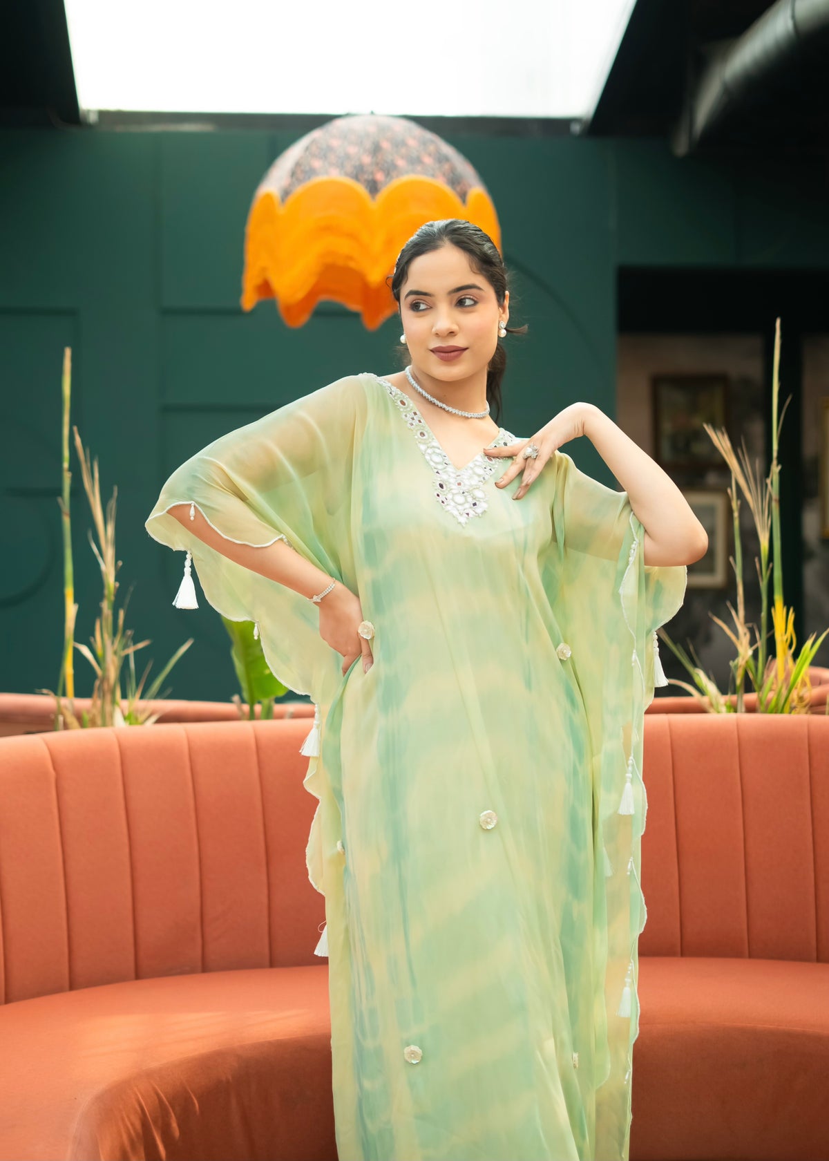 Inara Mint Green Tie & Dye Kaftan