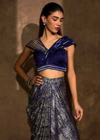 Iraa Midnight Sapphire Drape Skirt Set