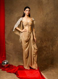 Hazoor Brown Cape Jacket Drape Set