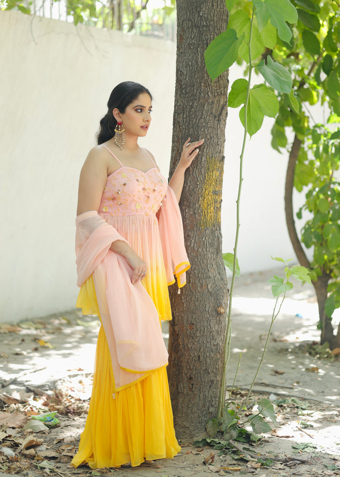 Rumi Pink Yellow Ombré Anarkali Set
